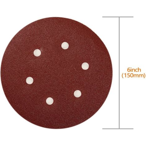 100 Pièces 150mm disques abrasifs Disque de Ponçage Disques Abrasifs 40/80/120/180/320/600/800/1000/1500/2000 Grain Idéal pour Poncer/Polir/Dérouiller pour ponceuse excentrique de 6 trous (1/3)