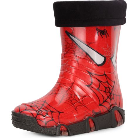 Ladeheid Bottes de Pluie Chaussure Enfant Fille Garçon Swk39 (Rouge Araignées 39, 25/26 EU)