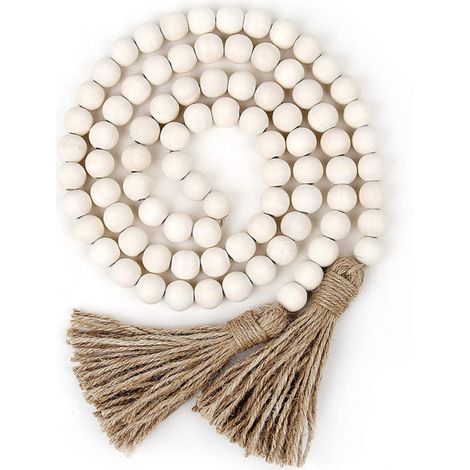 1 Guirlande de perles en bois avec glands, décor rustique farmhouse, suspension murale bohème pour intérieur (1/5)