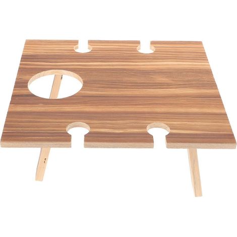 Table de pique-nique pliante d'extérieur en bois avec porte-verres intégré, table à vin en bois (1/4)