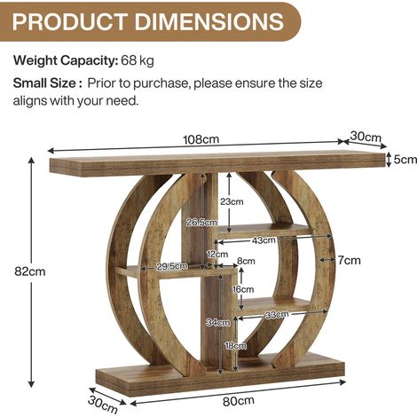Table console rustique en bois d'épicéa 4 niveaux 108 cm couleur chêne clair (1/5)