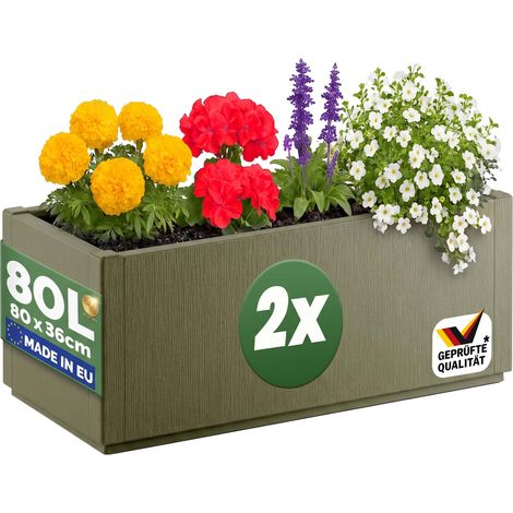 CASARIA® Fioriera Ethica 80x36x36cm 80L Vaso fioriere per piante resistente alle intemperie base drenante vasi in plastica riciclata resistente ai raggi UV set da 2 o da 4 2x Olivgrün (de)