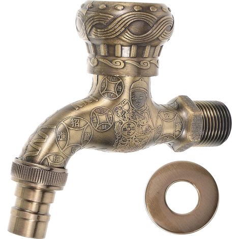 Robinet double sortie lave-linge - zinc - doré - anti-fuite (1/5)