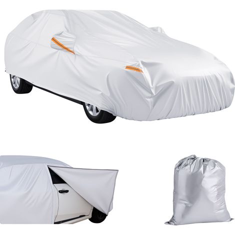 Mophorn Waterproof Car Cover for Full-Size European Sedans, All-Weather Protection Against Sun, Rain, Wind, Dust, and Snow, Custom Fit with Door Zipper and Soft Cotton Lining, Silver (1/5)