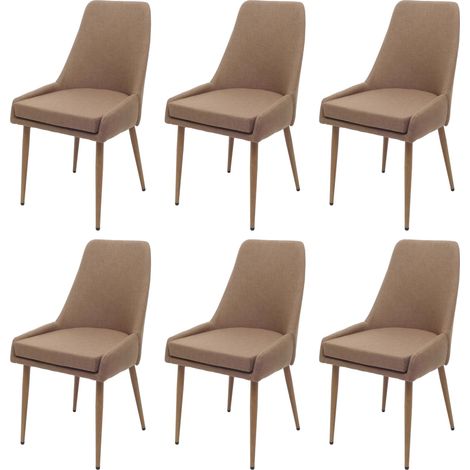 Set di 6 sedie da pranzo HHG-069, poltroncina cucina imbottita, tessuto (280g/m²) acciaio effetto legno, marrone
