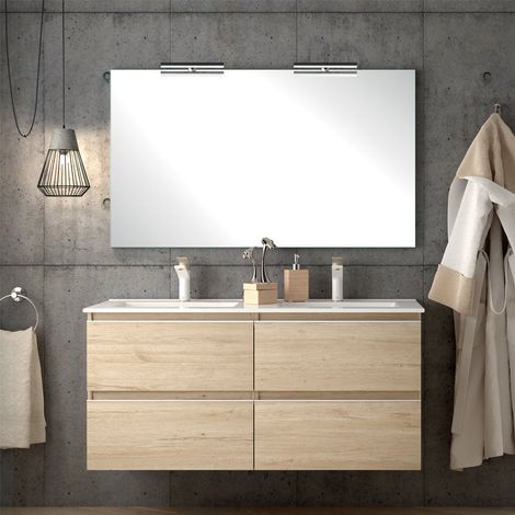Meuble de salle de bain 140cm double vasque - 4 tiroirs - bambou (chêne clair) - BALEA