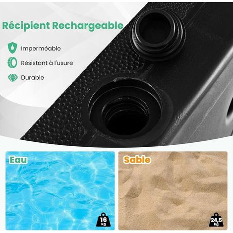 Pied de Parasol sur roulettes, Support Parasol en HDPE à Remplir d'eau 16L et de Sable 24,5KG, Convient de Parasol Φ 32/48mm, Socle Parasol Exterieur pour Jardin, Piscine (45x40cm)
