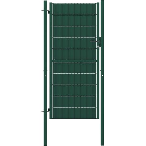 Portail de clôture PVC et acier 100x204 cm Vert (1/4)