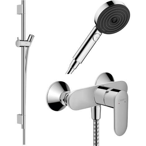 Pack mezclador mecánico de ducha de cartucho 2 velocidades HANSGROHE Vernis Blend + barra Unica S Puro + flexible + rociador Pulsify Select 3 chorros cromado