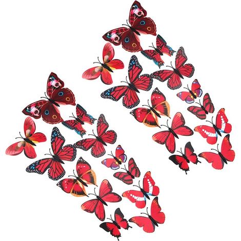 24pcs Simulation 3D en Trois Dimensions Papillon Aimant Autocollant Mural décoration réfrigérateur Autocollant décoration de la Maison (Rouge) (1/5)