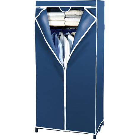 Wenko – Penderie en tissu avec étagère et tringle – Structure métallique stable – Charge 10 kg – Dimensions 75x160x50cm – Tissu micro-respirant bleu