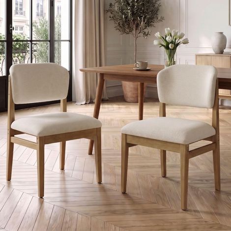 Wahson 2Pcs Dining Chairs, PU Leather Dining Room Chairs with Wooden Legs, Mid-Century Modern Kitchen & Accent Chairs for Living Room, Restaurant, White