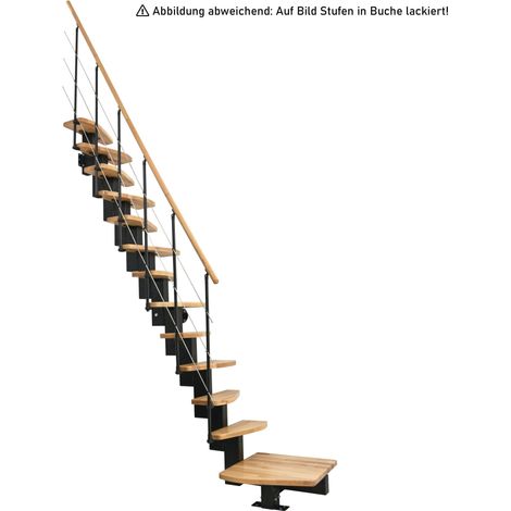 Minka Mittelholmtreppe Quatro ¼-gewendelt in Buche auf Walnuss gebeizt, UK weiß mit 299cm Geschosshöhe (1/5)