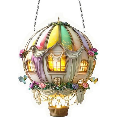 Lampe Solaire Ballon à Air Chaud - Motif Flamme - Verre - Étanche et Résistant au Vent - Pour Jardin Cour Terrasse - 1 Pièce