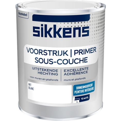 Sikkens - Peinture Sous-couche Intérieure Murs et Plafonds - Adhérence optimale, uniformise les fonds, finition lisse - Mat Blanc 1 L