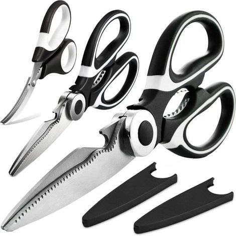 Ciseaux de cuisine multifonctionnels, lot de 3 - Ciseaux de cuisine robustes en acier inoxydable, adaptés à la découpe de la viande et des aliments, tranchants et multifonctionnels, lavables au lave-v