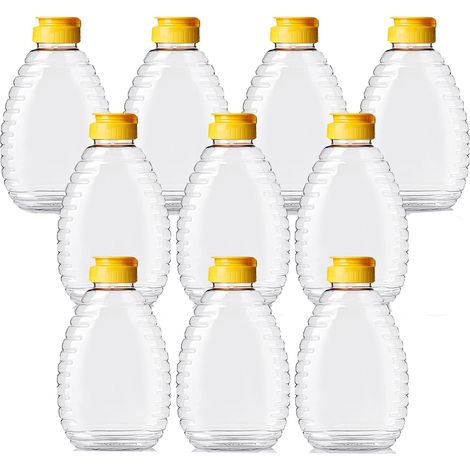 Sollbry 10 botellas de miel exprimibles, dispensador de miel, botella de salsa, botella de condimento, botellas de plástico con tapa, dispensador de botellas de salsa, botella de plástico exprimible. (1/4)