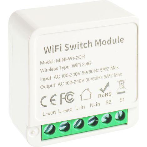 2 voies modules d'interrupteur intelligents, mini module relais DIY, pour Smart Switch Wifi, conducteur neutre requis (1/5)