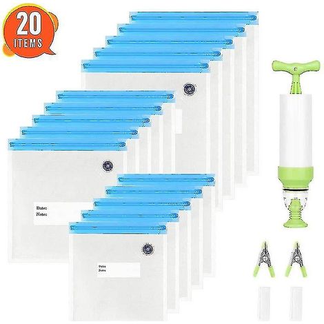 Sous Vide Bags 15 Reusable Vacuum Food Storage Bags For Anova And Joule Cookers - 3 Sizes Sous Vide Bag Kit With Pump - 3 Sealing Clips For Food Stora (1/5)