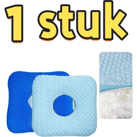 coussin anti-escarres - Soie glacée - Noyau en coton creux - Coussin d'assise - Accessoires de soin - Convient aux personnes âgées qui restent allongées longtemps - 36 x 36 x 5 cm - Bleu (1/5)
