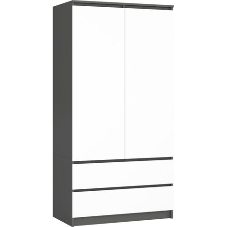 Armoire AKORD S90 Gris Graphite 90 cm 2 portes 2 tiroirs façade Blanche 4 étagères 90x51x180 cm