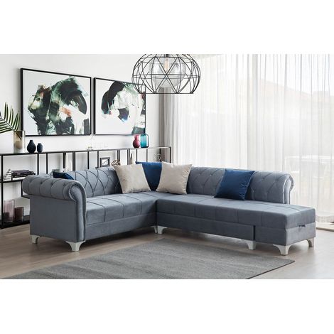 Canapé d'angle convertible CHESTER ASYA gris 230 cm (1/5)