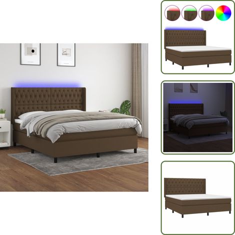 Boxspringbett mit Matratze & LED Dunkelbraun 160x200 cm Stoff - Boxspringbett - Doppelbett - Lattenrost - Bettauflage - LED Beleuchtung (1/5)