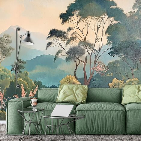 Vlies Fototapete Landschaft 150x105 cm, Tapeten, für Wohn und Schlafzimmer, Vliestapete Wandtapete Tapete 3D Effekt- inkl. Kleister - Berge Gebirge Dschungel Natur, WallArena (1/4)