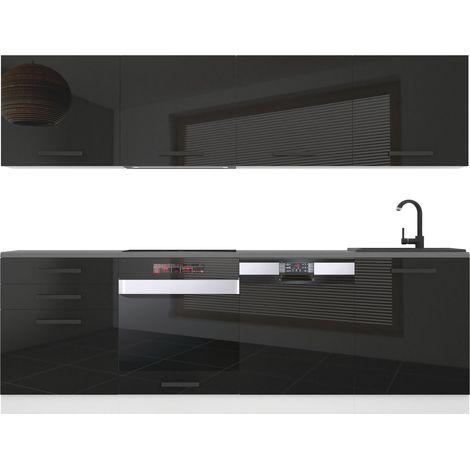 Belini Cuisine Equipee Complete Alice Muebles de Cuisine Complets - 240 cm. Cuisine Complete avec Plan de Travail, Noir très Brillant (1/4)