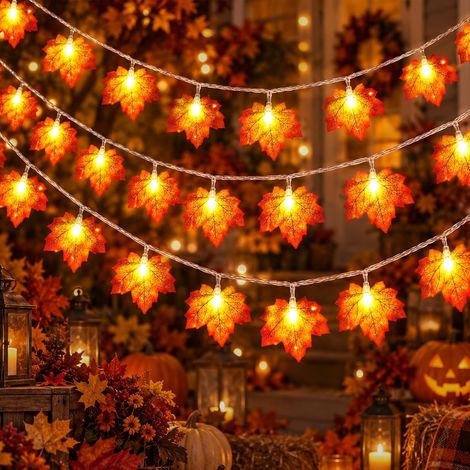 Guirlande Automne, 3M 30 LED Guirlande Lumineuse en Feuille d'érable, Automne Decoration, Guirlande Feuilles Automne, Décoration Parfaite Pour Patio, Intérieur, Automne, Fête, Halloween, Noël (1/4)