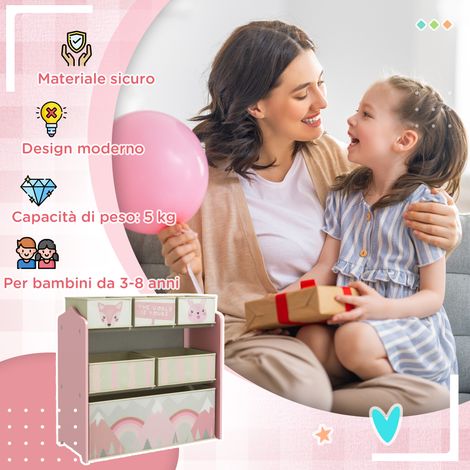 Étagère de jeux enfants avec 6 paniers en tissu amovibles, rose, 63x30x66 cm (1/5)