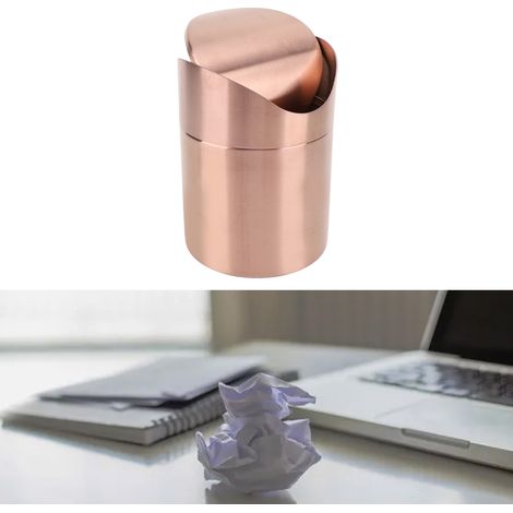 Poubelle de Bureau Mini avec Couvercle Rotatif 304 Stainless Steel Design Compact pour Maison Bureau (1/5)