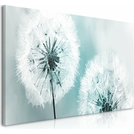 Tableau pissenlits moelleux bleu large - 100 x 45 cm (1/4)