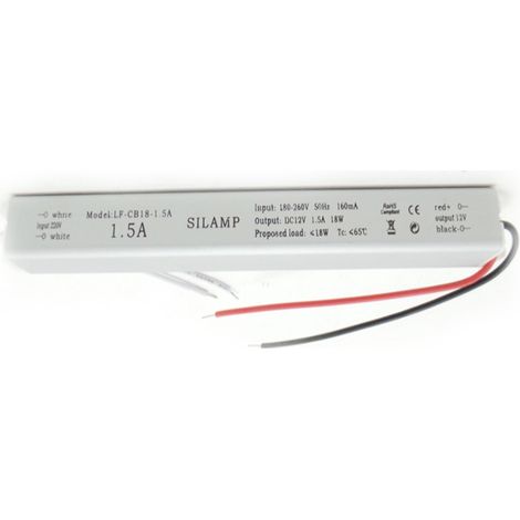 Silamp – Transformateur 220V 12V 18W DC 1.5A – Pour installations intérieures 12V – Compatible avec rubans LED 12V – Protection contre surchauffe (1/2)