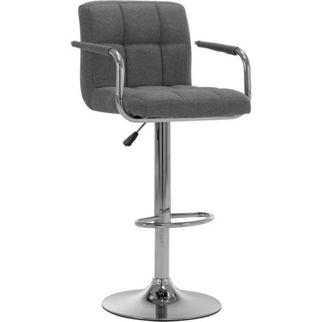 Chaise de bar tissu gris clair et pied métal chromé Nexur (1/5)