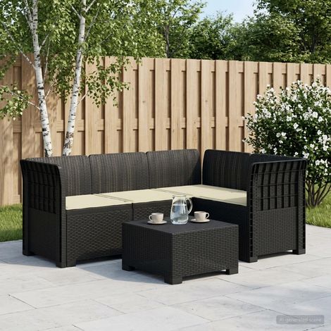 Canapé de Jardin Modulable 4 Places en PP Aspect Rotin avec Coussins Anthracite et Crème - PANGIVO (1/5)
