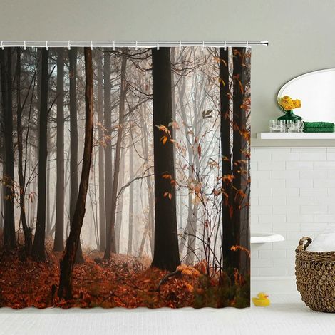 Rideau de douche imprimé en 3D, motif forêt, 180 x 200 cm, imperméable et lavable, avec crochets, largeur 120 x hauteur 180 cm