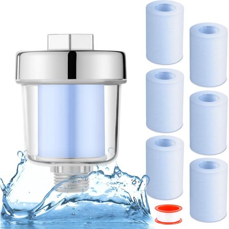 Duschfilter gegen Kalkablagerungen, mit 1 Teflon-Dichtungsstreifen und 6 Filterkartuschen, Duschfilter (1/5)