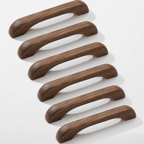 Stück Küchenschrankgriffe, Holzschubladengriffe mit Schrauben, Bogengriffe für Küchenschränke und Schubladen sowie Möbelgriffe (6, Walnussholz, Mittenabstand: 128 mm)