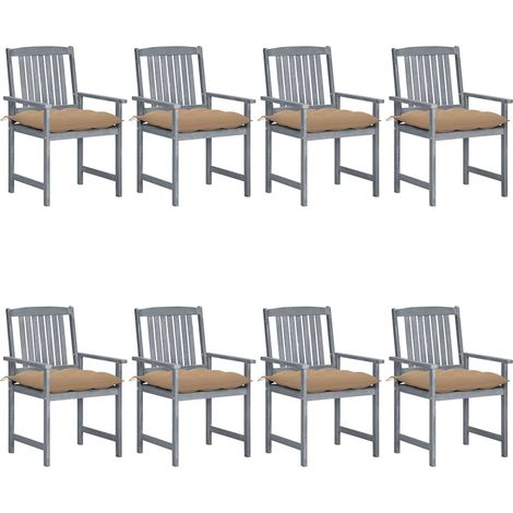 Lot de 8 Chaises de jardin avec coussins - Chaises d'extérieur pour terrasse/jardin Bois d'acacia solide Gris BV633429 - BonneVie (1/5)