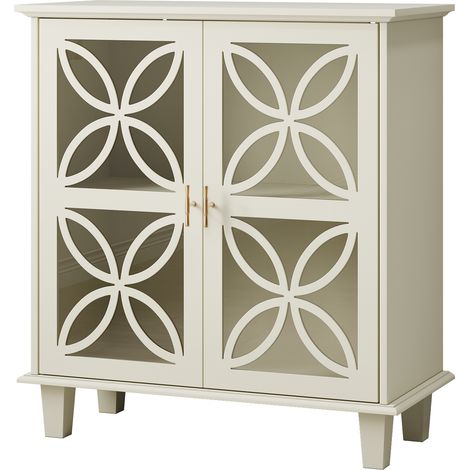 Buffet rétro moderne à deux portes en verre trempé, étagères réglables et rangement spacieux, meuble d'appoint pour cuisine, entrée ou salon, crème  CHICFURN (1/5)