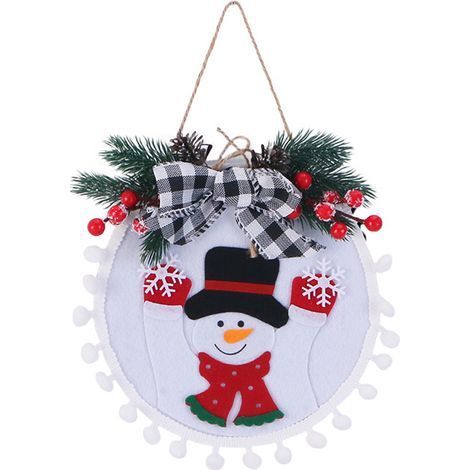 Weihnachtskranz – Vliesstoff – Motiv: Weihnachtsmann, Schneemann und Rentier – mit Schleife und künstlichen Tannenzweigen – 1 Stück (1/5)