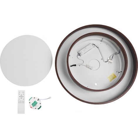 Plafonnier LED Luminaire Encastré En Grain De Bois De Noyer Télécommande Ronde 3 Couleurs Changeables Pour Salle À Manger Salon Chambre 30cm / 11.8in