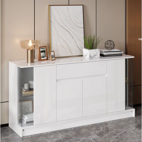 Credenza 150x40x75 cm in truciolare bianco con contenitore per soggiorno (1/5)