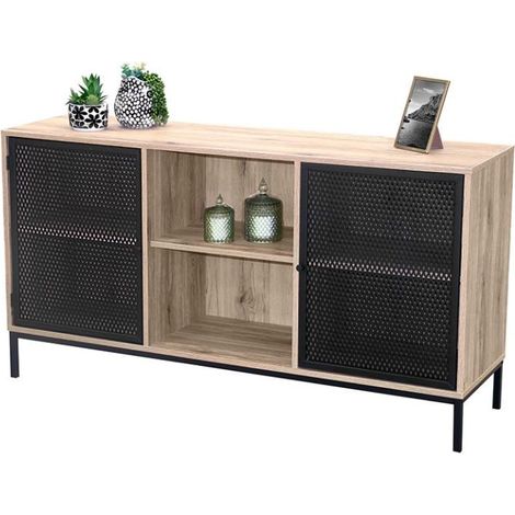 Buffet en bois et métal "Soho" - Beige/Noir - L 140 x P 40 x H 75 cm - Livraison gratuite (1/4)