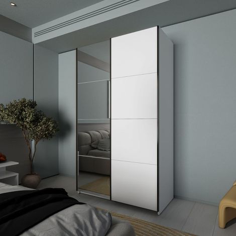 Armadio 2 ante scorrevoli bianco con specchio Zegna 120x59.2x205H (1/5)