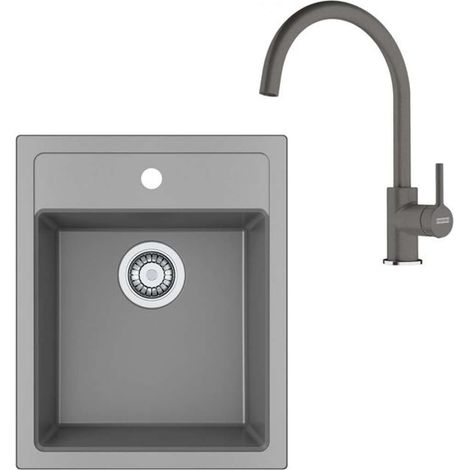 Franke Conjuntos de cocina - Conjunto de cocina T121Š, fregadero de tectonite SID 610-40, + grifo FC 6018.084, Gris/piedra gris 143.0687.385 (1/4)
