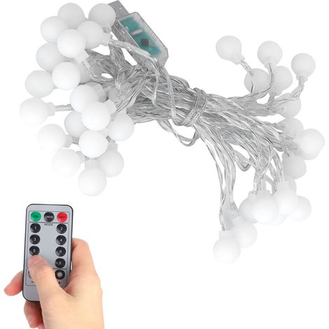 Guirlande lumineuse décorative à 40 LED en forme de boule, 6 m de long, connexion USB, avec 8 modes d'éclairage pour une utilisation intérieure et extérieure, lumière chaude. (1/5)