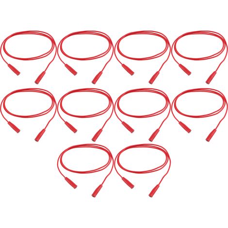 Satz mit 10 elektrischen Messleitungen (0,44 mm²) mit 2-mm-Bananensteckern (Buchse-Buchse), Artikelnummer J.70029 rot