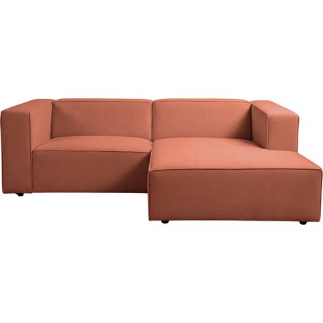 BASIL - Canapé d'angle tissu lisse 4 places Terracotta Droit (1/5)